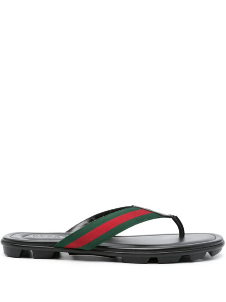  Gucci Web-stripe Leather Slides - Black 