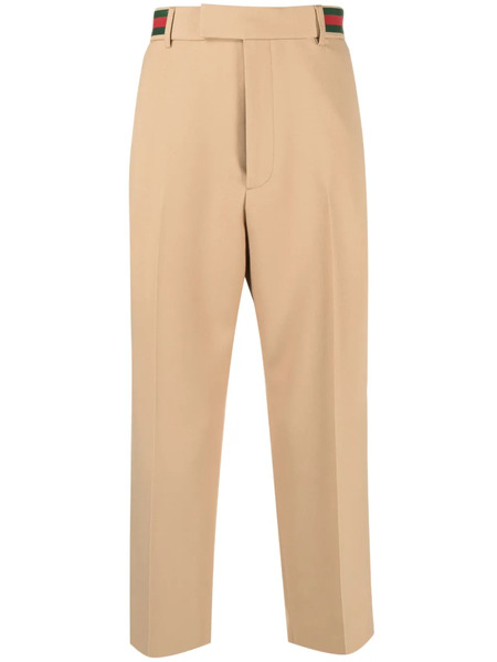 Gucci Web-stripe Trim Cropped Trousers - Neutrals 