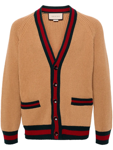  Gucci Web Stripe-trim Wool Cardigan - Neutrals 