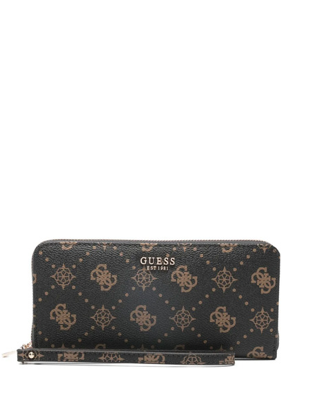  Guess Usa Carrie Monogram Zip Wallet - Brown 