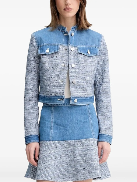  Guess Usa Denim-panel Tweed Jacket - Blue 