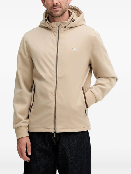  Guess Usa Hooded Logo-patch Jacket - Neutrals 