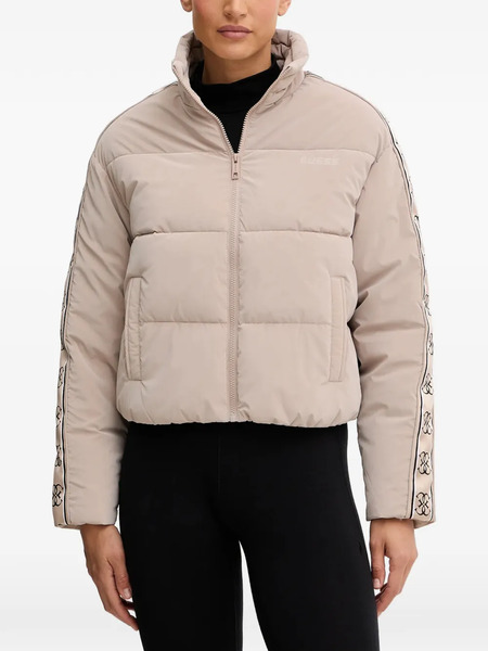  Guess Usa Logo Stripe Puffer Jacket - Neutrals 