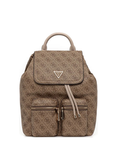  Guess Usa Manhattan Monogram Flap Backpack - Brown 