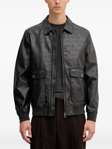  Guess Usa Monogram Faux-leather Bomber Jacket - Black 