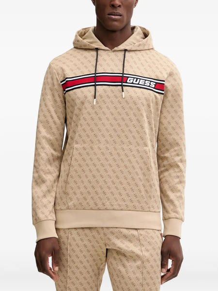  Guess Usa Monogram-pattern Drawstring Hoodie - Neutrals 
