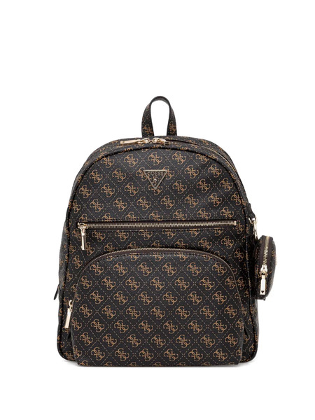  Guess Usa Monogram-pattern Zip-pocket Backpack - Brown 