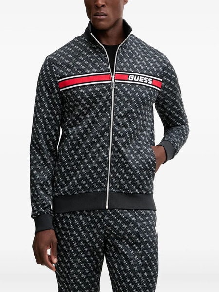  Guess Usa Monogram-pattern Zip Sweatshirt - Black 
