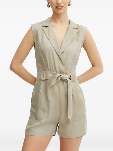  Guess Usa Notched-collar Belted Playsuit - Neutrals 