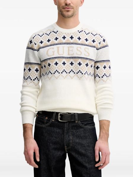  Guess Usa Patterned Crew-neck Sweater - White 