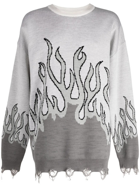  Haculla Distressed-effect Flame-print Wool Jumper - Grey 