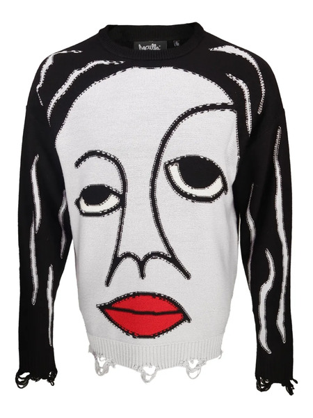  Haculla Face-print Frayed Jumper - Black 