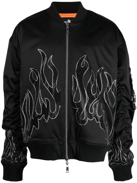  Haculla Flame-print Zipped Bomber Jacket - Black 