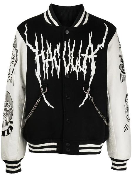  Haculla Leather-sleeve Varsity Jacket - Black 