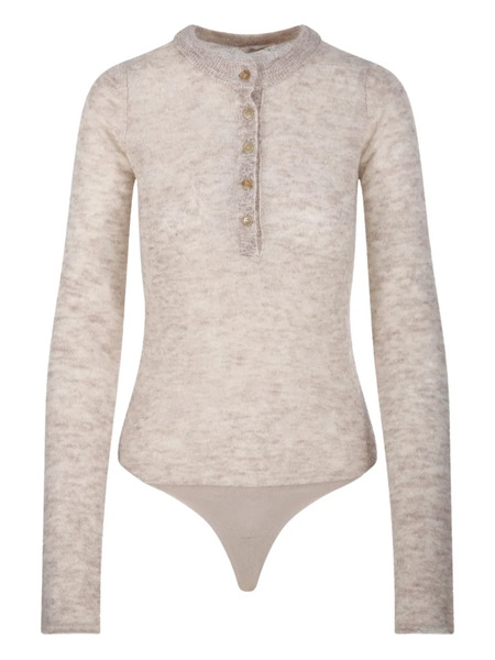 Haikure Button-front Long-sleeve Bodysuit - Neutrals 