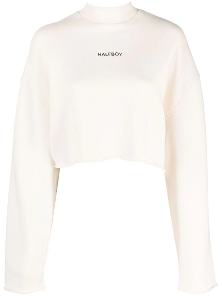  Halfboy Logo-embroidered Cropped Sweatshirt - Neutrals 
