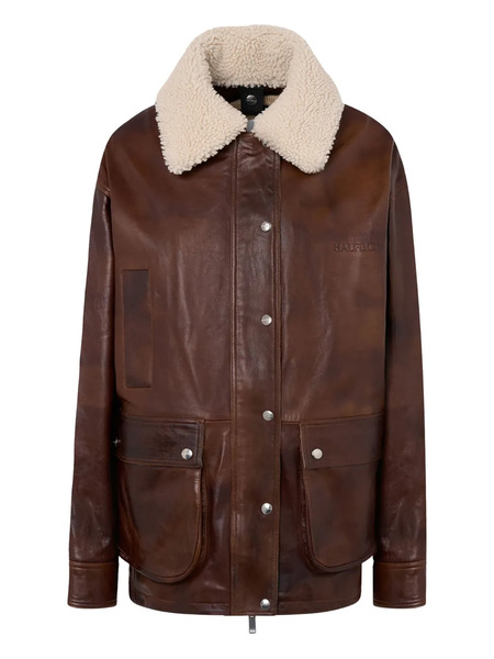  Halfboy Shearling-collar Leather Jacket - Brown 
