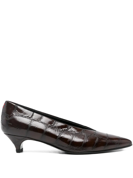  Halmanera Crocodile-effect Pointed-toe Pumps - Brown 