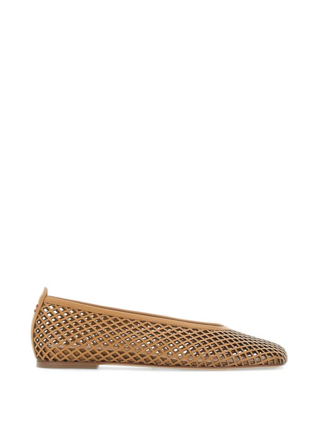  Halmanera Monic Laser-cut Square-toe Leather Ballet Flats - Neutrals 
