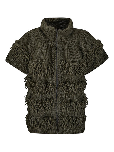  Handmade Fringed Zipped Cardigan - Green 