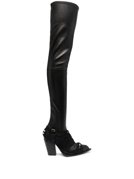 Hardot Fringed-panel Thigh Boots - Black 