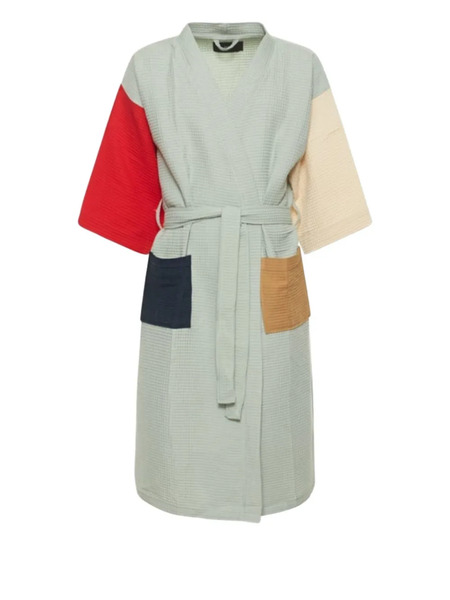  Hay Waffle-texture Belted Bath Robe - Green 