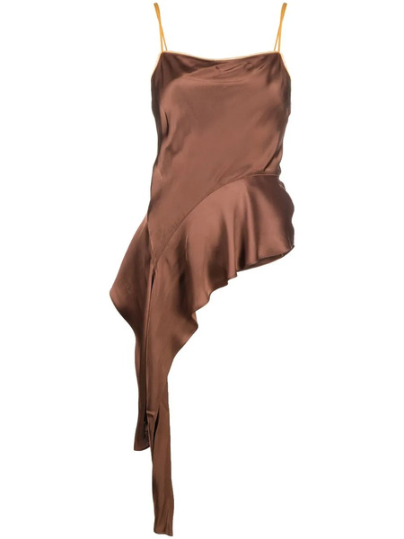  Helmut Lang Asymmetric Draped Satin Top - Brown 