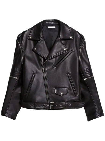  Helmut Lang Belted Leather Biker Jacket - Black 