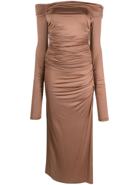  Helmut Lang Off-shoulder Draped Maxi Dress - Brown 