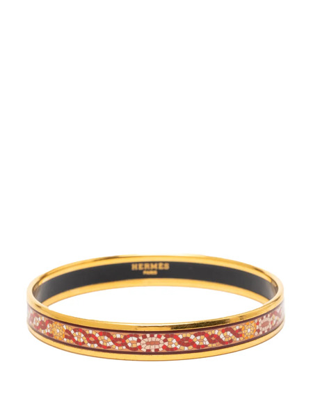  Hermès Pre-owned 2000-2020 Narrow Mosaic Style Geometric Pattern Enamel Bangle 65 Costume Bracelet - Gold 