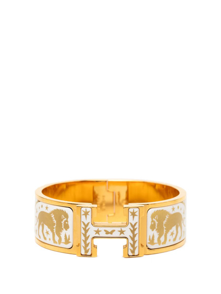  Hermès Pre-owned 2010-2025 Wide Enamel Clic Clac H Sous Le Charme D Orphee Bracelet Gm Costume Bracelet - Gold 