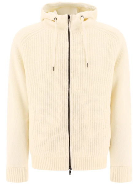  Herno Fisherman's-knit Hooded Jacket - White 