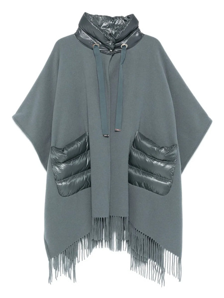  Herno Quilted-pocket Fringed Poncho - Blue 