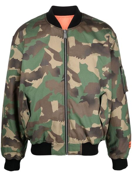 Heron Preston Camouflage Print Bomber Jacket - Green 