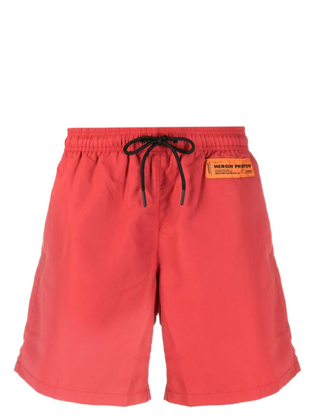  Heron Preston Logo-patch Drawstring Swim Shorts - Red 