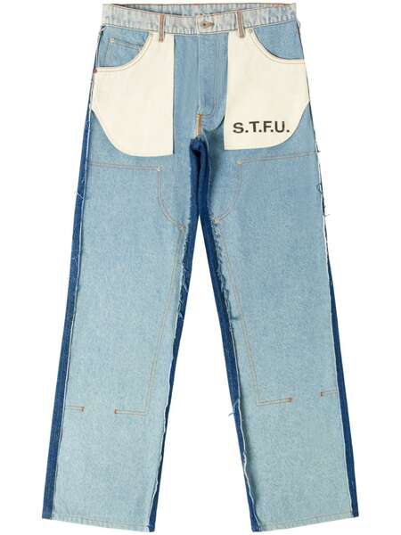  Heron Preston Logo-patch Two-tone Design Jeans - Blue 