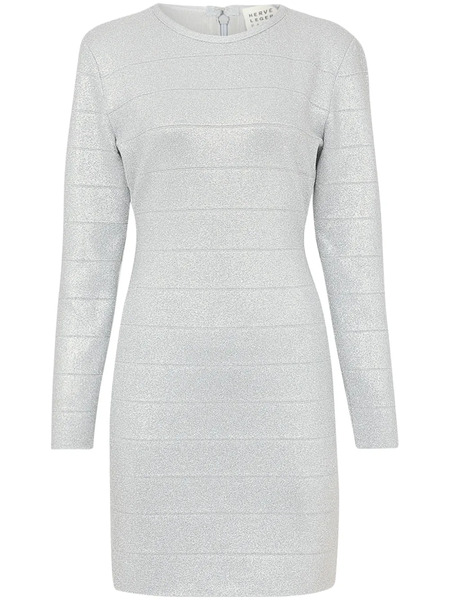  Hervé Léger Metallic Long-sleeve Minidress - Silver 
