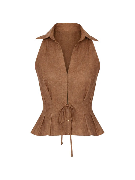  Hevron Sloan Collared Vest - Brown 