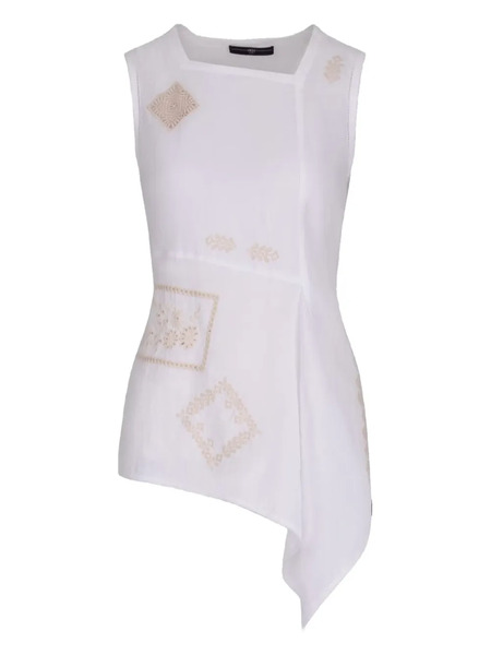 High Embroidered Asymmetric Top - White 