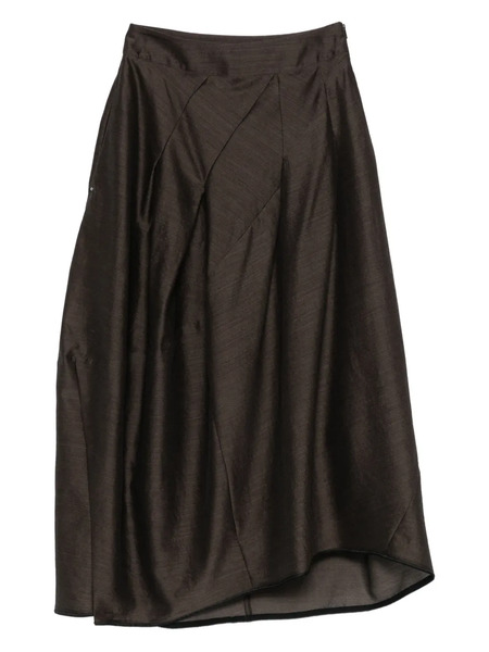  High Pleated Panel Midi Skirt - Brown 
