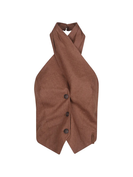  Hinnominate Buttoned Twisted-neck Top - Brown 