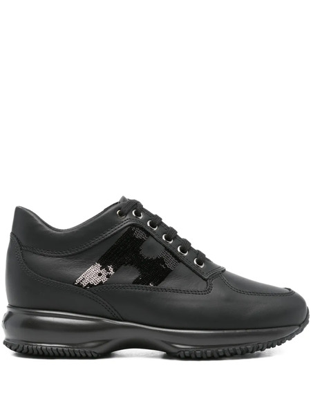  Hogan Interactive Sequin-panel Leather Trainers - Black 