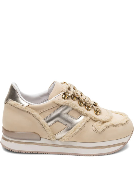  Hogan Metallic-trimmed Shearling Sneakers - Neutrals 