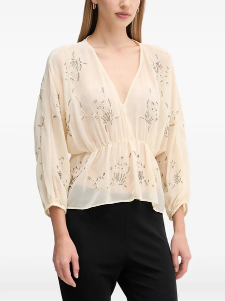  Hoss Intropia Embellished-detail V-neck Top - Neutrals 