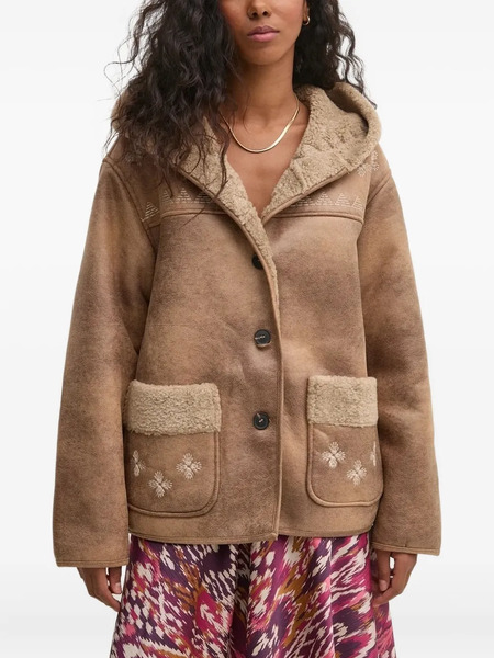  Hoss Intropia Embroidered Hooded Shearling Jacket - Neutrals 