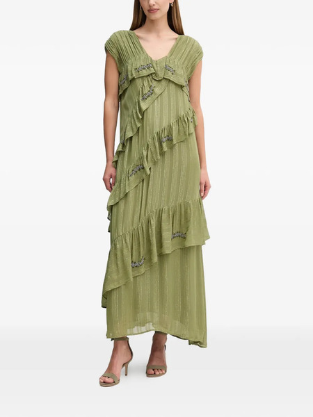  Hoss Intropia Ruffled Embellished Midi Dress - Green 
