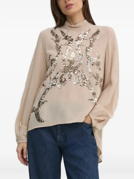 Hoss Intropia Sequin-embellished Mock-neck Blouse - Neutrals 