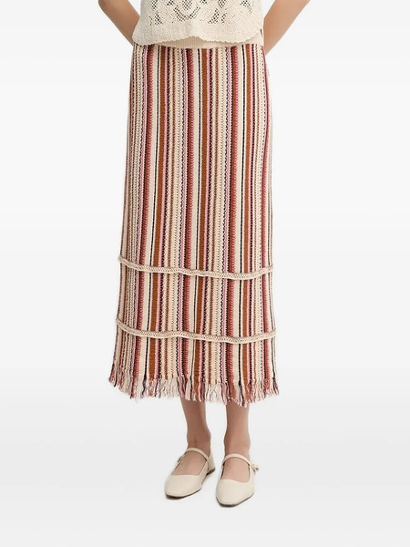  Hoss Intropia Striped Fringe Skirt - Red 
