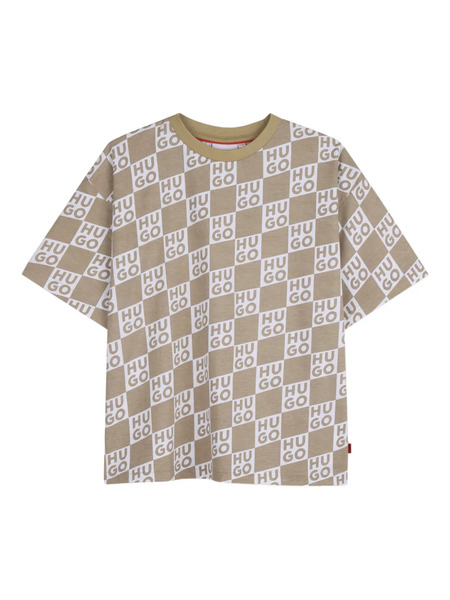  Hugo Kids Check-print T-shirt - Neutrals 