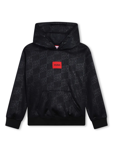  Hugo Kids Monogram-pattern Hoodie - Black 